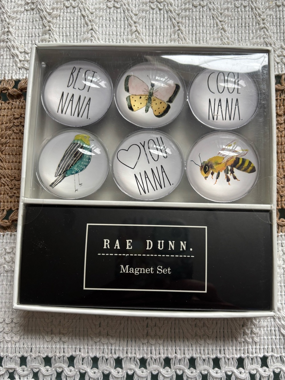 Rae Dunn White and Black Magnet Set Box